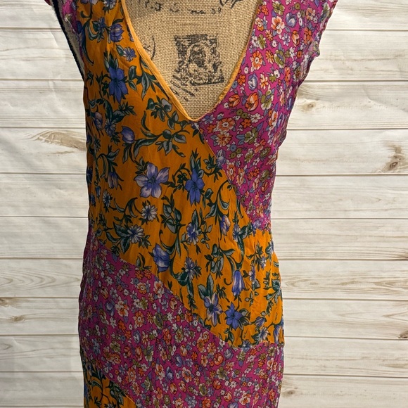 Anthropologie women's orange multicolor floral hanky-hem midi dress sz 14 - Picture 8 of 16